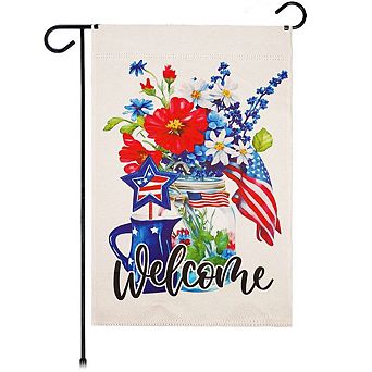 G128 Garden Flag 12x18 in Welcome Patriotic Mason Jar Printed Blockout Polyester