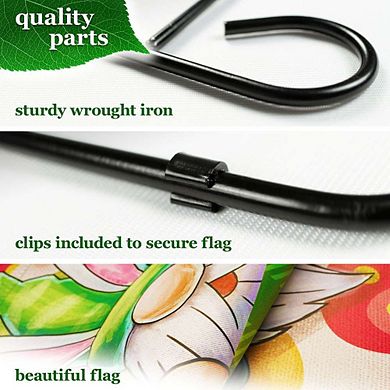 G128 Garden Flag Stand & Garden Flag 12x18 IN Happy Easter Gnome Greetings Double Sided