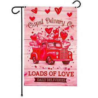 G128 Garden Flag 12x18 in Valentine’s Day Cupid Delivery Truck Printed Blockout Polyester