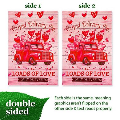 G128 Garden Flag 12x18 Inches Valentine’s Day Cupid Delivery Truck Printed Blockout Polyester