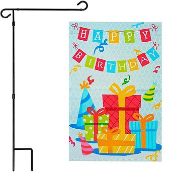 G128 Garden Flag Stand & Garden Flag 12x18 in Happy Birthday Presents Double Sided