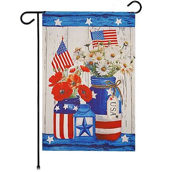 G128 Garden Flag 12x18 in Rustic Mason Jar Patriotic Flowers Printed Blockout Polyester