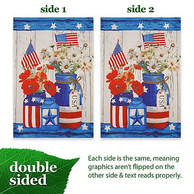 G128 Garden Flag 12x18 Inches Rustic Mason Jar Patriotic Flowers Printed Blockout Polyester