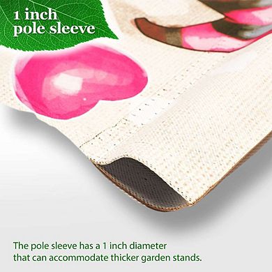 G128 Garden Flag Stand & Garden Flag 12x18 IN Happy Valentine's Day Love Gnome Double Sided