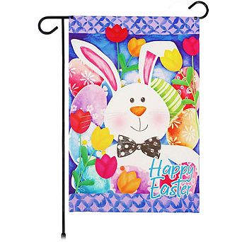 G128 Garden Flag 12x18 in Happy Easter Bunny Tulips Printed Blockout Polyester