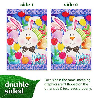 G128 Garden Flag 12x18 Inches Happy Easter Bunny Tulips Printed Blockout Polyester