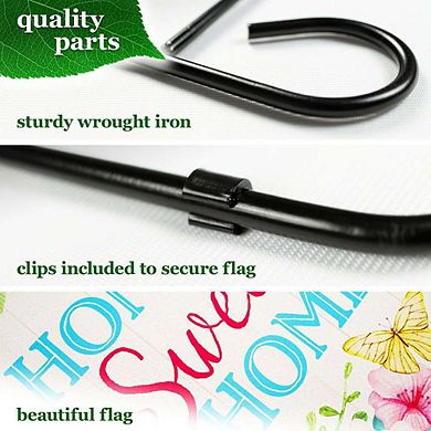 G128 Garden Flag Stand & Garden Flag 12x18 IN Home Sweet Home Butterflies Double Sided