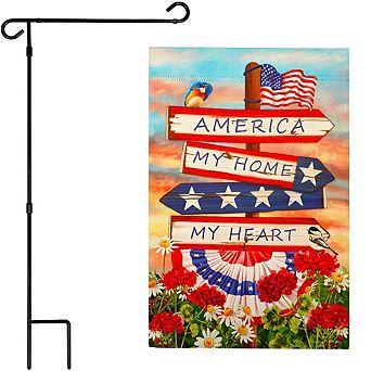 G128 Garden Flag Stand & Garden Flag 12x18 in America My Home My Heart Double Sided
