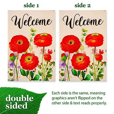 G128 Garden Flag 12x18 Inches Spring Welcome Red Orange Flowers Printed Blockout Polyester