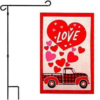G128 Garden Flag Stand & Garden Flag 12x18 in Happy Valentine's Day Love Truck Double Sided