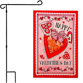 G128 Garden Flag Stand & Garden Flag 12x18 in Happy Valentine's Day Heart Cookie Double Sided
