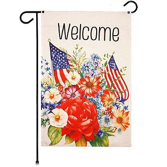 G128 Garden Flag 12x18 in Welcome American Flag Flowers Printed Blockout Polyester