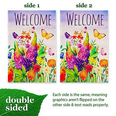 G128 Garden Flag 12x18 Inches Spring Floral Butterfly Welcome Printed Blockout Polyester