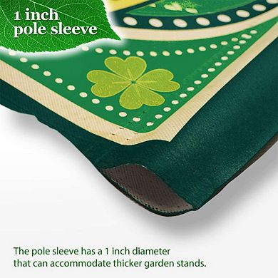 G128 Garden Flag Stand & Garden Flag 12x18 IN Happy St. Patrick's Day Pot Gold Double Sided