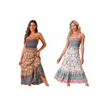 kohls boho dress Allegra K Floral Summer Spaghetti Strap A-Line Flowy Smocked Midi Sundress, Light Green / XL Sexy Black Dress - setitem-21109-21110 Flops at A Party My Actual Bust is:38