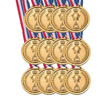 1.5" Mini Medals, 12 Pack Plastic Winner Medals with Neck Ribbon for Sports Competitions Favors