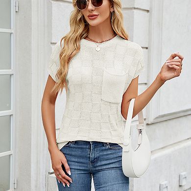 Womens Cap Sleeve Sweater Tops Sleeveless Knit Crew Neck Tank Top Lightweight Pullover T Shirts