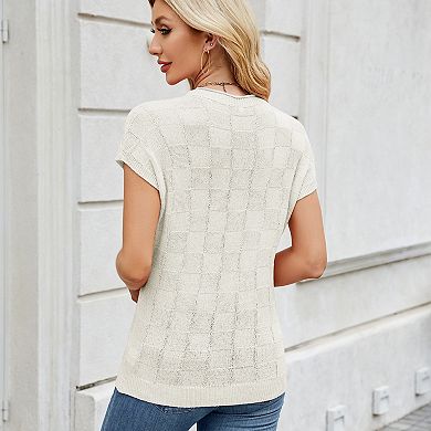 Womens Cap Sleeve Sweater Tops Sleeveless Knit Crew Neck Tank Top Lightweight Pullover T Shirts