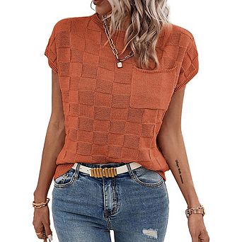 Womens Cap Sleeve Sweater Tops Sleeveless Knit Crew Neck Tank Top Lightweight Pullover T Shirts