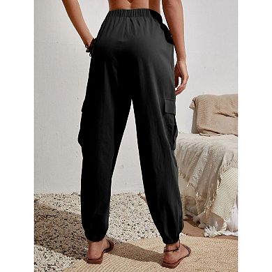 Women's Casual Pants Drawstring Elastic Waist Pants with Pockets Fashion Trousers