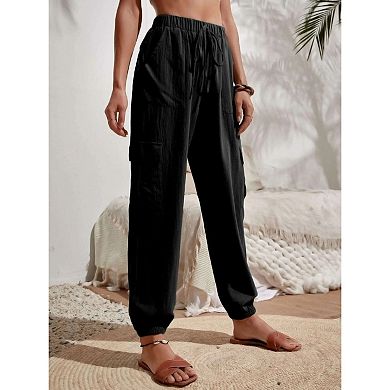 Women's Casual Pants Drawstring Elastic Waist Pants with Pockets Fashion Trousers