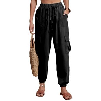 Women's Casual Pants Drawstring Elastic Waist Pants with Pockets Fashion Trousers