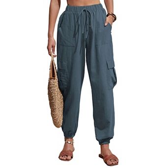 Women's Casual Pants Drawstring Elastic Waist Pants with Pockets Fashion Trousers
