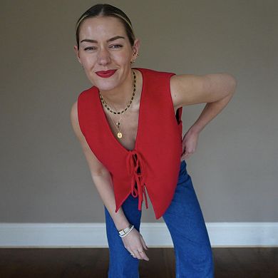 Women's Tie Knit Vest Crochet Sleeveless Open Front Cardigan Sweater Vest Top