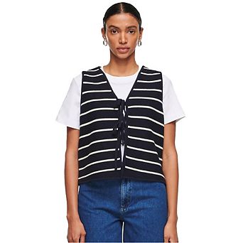 Women's Tie Knit Vest Crochet Sleeveless Open Front Cardigan Sweater Vest Top