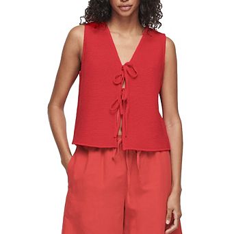 Women's Tie Knit Vest Crochet Sleeveless Open Front Cardigan Sweater Vest Top