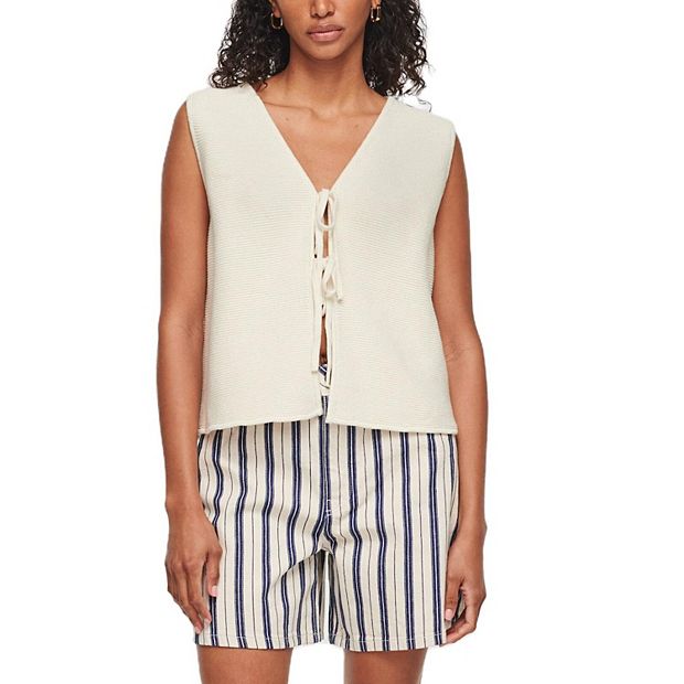 Women's Tie Knit Vest Crochet Sleeveless Open Front Cardigan
