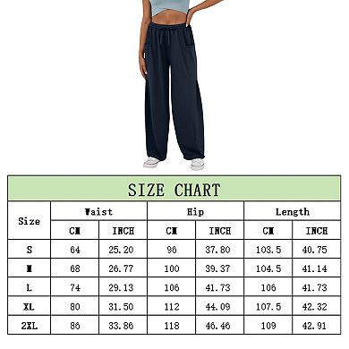 Women's Drawstring Elastic Waist Loose Fit Wide Leg Utility Palazzo Pants Pockets