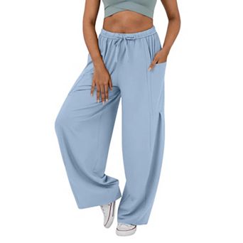 Women's Drawstring Elastic Waist Loose Fit Wide Leg Utility Palazzo Pants Pockets