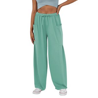 Women's Drawstring Elastic Waist Loose Fit Wide Leg Utility Palazzo Pants Pockets