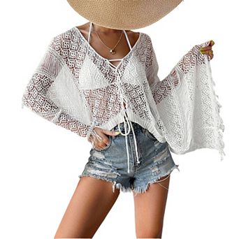 Women Swimsuit Crochet Cover Up Summer Swim Bathing Suit Swimwear Mesh Knit Tassel Pool Beach