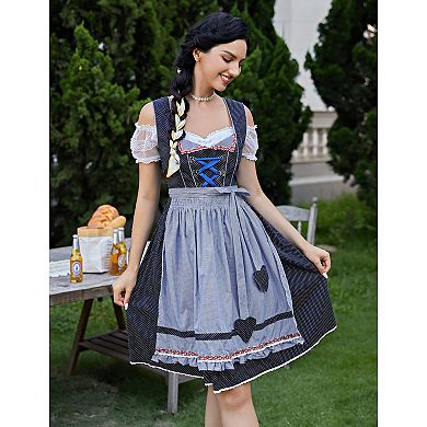 Women's Oktoberfest Dress 3 Pieces German Dirndl Dress Costumes for Bavarian Carnival Halloween