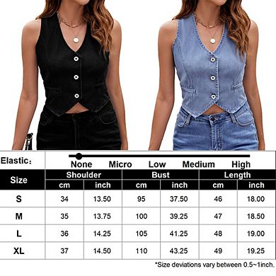 Womens Denim Vest Sleeveless V neck Suit Waistcoat Vest Cropped Tank Tops Summer Button Down Jackets