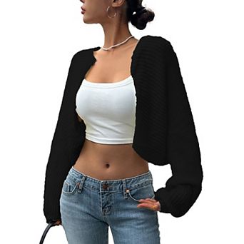 Women's Long Sleeve Bolero Shrug Open Front Knit Cropped Cardigan Sweater Shrugs