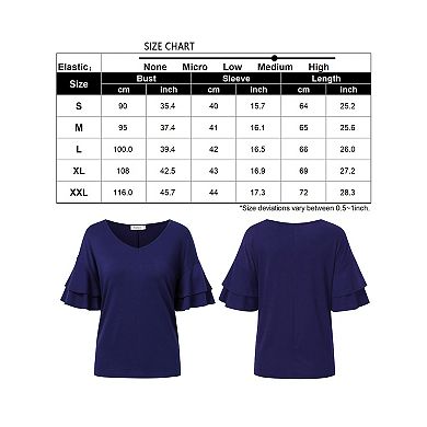 Women's Ruffle Tunic Top Casual V Neck Shirt Bell Half Sleeve Pullover Blouse Top