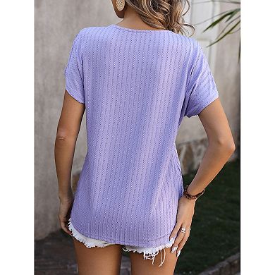 Women's Casual Short Sleeve Wrap V Neck T-Shirts Summer Trendy Solid Color Pullovers Blouses