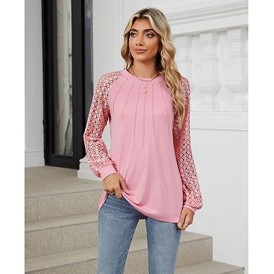 Women's Long Sleeve Tops Dressy Business Casual Blouses Lace Work Shirts Fall Clothes