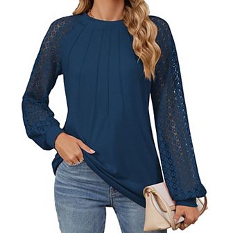Women's Long Sleeve Tops Dressy Business Casual Blouses Lace Work Shirts Fall Clothes
