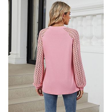 Women's Long Sleeve Tops Dressy Business Casual Blouses Lace Work Shirts Fall Clothes