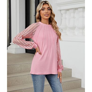 Women's Long Sleeve Tops Dressy Business Casual Blouses Lace Work Shirts Fall Clothes