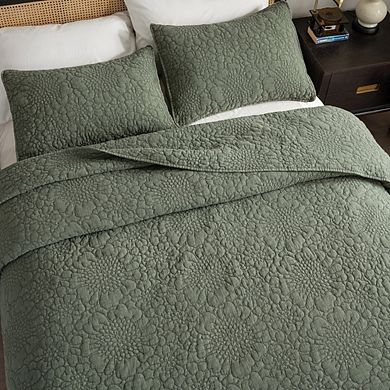 Wholinens Stonewashed Cotton Floral Bedspread Reversible Quilt Set