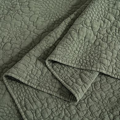 Wholinens Stonewashed Cotton Floral Bedspread Reversible Quilt Set