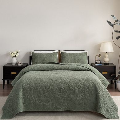 Wholinens Stonewashed Cotton Floral Bedspread Reversible Quilt Set