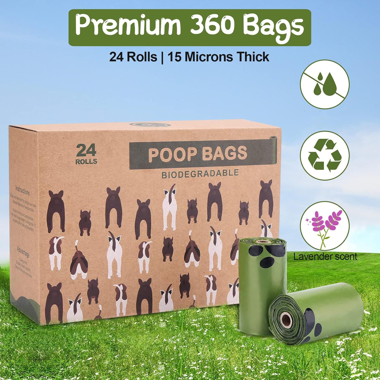 thumbnail image 2 of Lavender Scented Poop Bags For Dogs - 240/360/480 Count Leak Proof Waste Bags 1128786 2 of 13