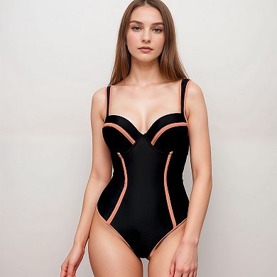Women's One Piece Swimsuit with Colorblock Piping and Molded Underwire Cups
