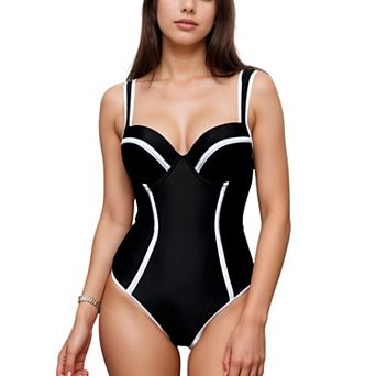 Women's One Piece Swimsuit with Colorblock Piping and Molded Underwire Cups